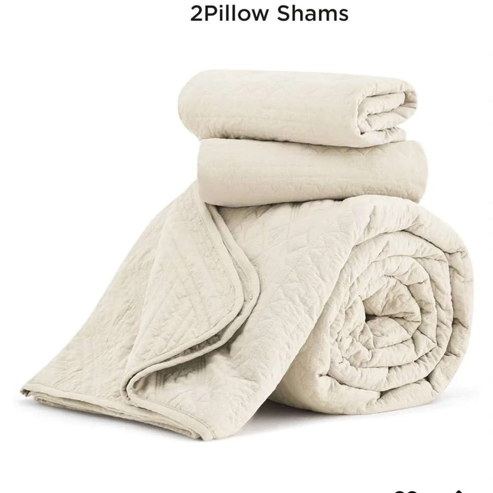 Boho Quilt Queen Size Beige, Modern Geometric Stitched Quilted Bedding Sets